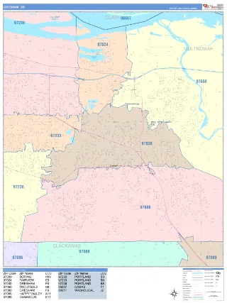 Gresham, OR ColorCast style ZIP Code wall map