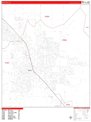 Medford, OR RedLine style ZIP Code wall map