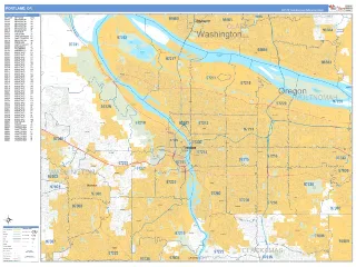 Portland, OR Business Reference style ZIP Code wall map