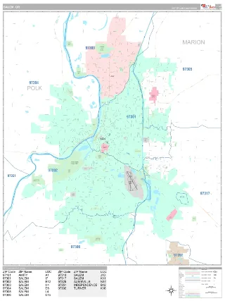 Salem, OR Classic style ZIP Code wall map