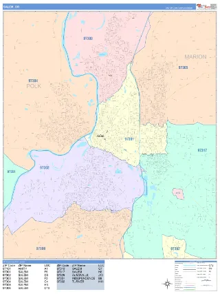 Salem, OR ColorCast style ZIP Code wall map