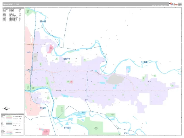 Springfield, OR ZIP Code Wall Map, Classic style