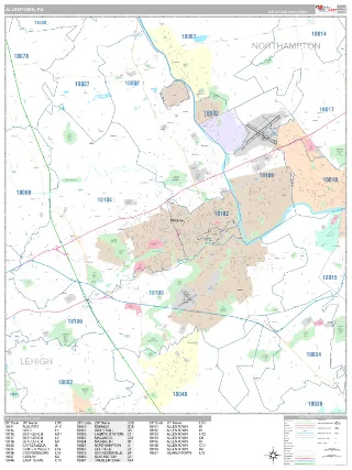 Allentown, PA Classic style ZIP Code wall map