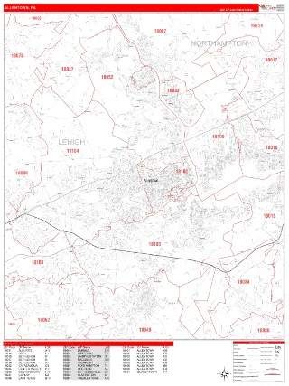 Allentown, PA RedLine style ZIP Code wall map