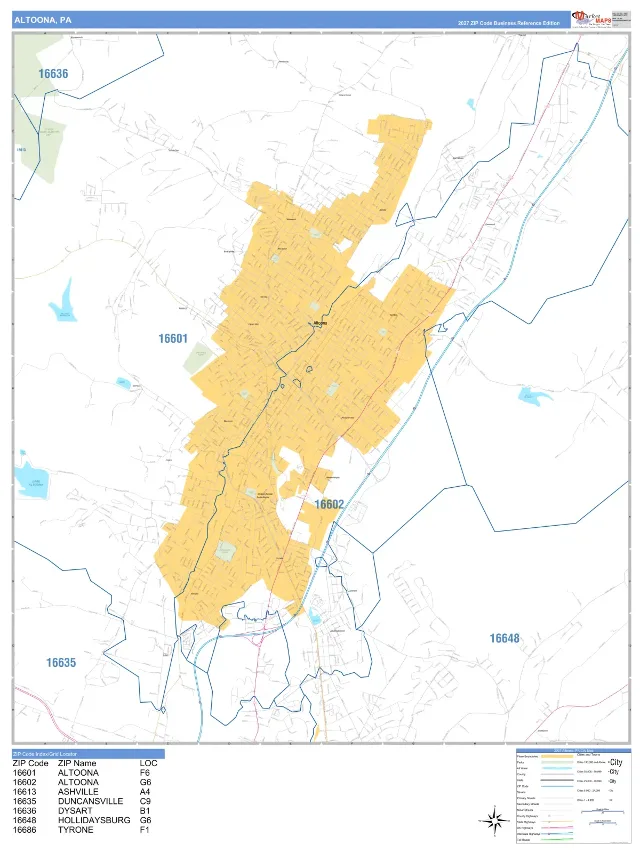 Altoona, PA ZIP Code Wall Map, Business Reference style