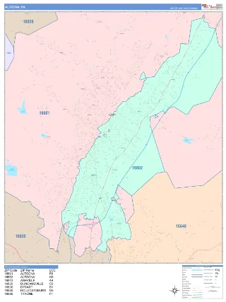 Altoona, PA ColorCast style ZIP Code wall map