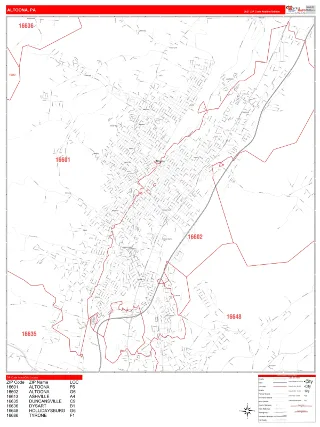 Altoona, PA RedLine style ZIP Code wall map
