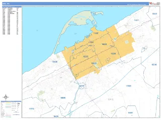 Erie, PA Business Reference style ZIP Code wall map