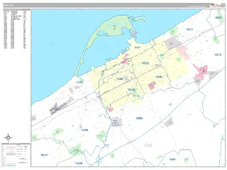 Erie, PA Classic style ZIP Code wall map
