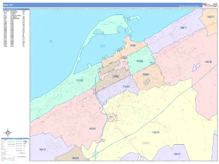 Erie, PA ColorCast style ZIP Code wall map