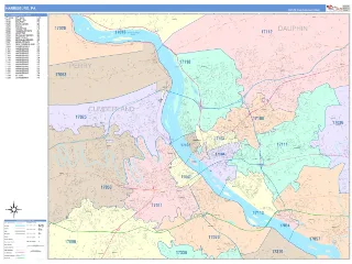 Harrisburg, PA ColorCast style ZIP Code wall map
