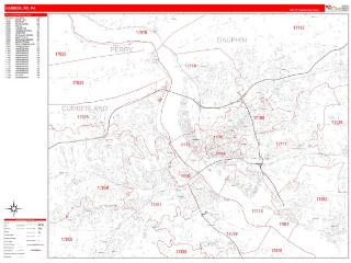 Harrisburg, PA RedLine style ZIP Code wall map