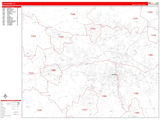 Lancaster, PA RedLine style ZIP Code wall map