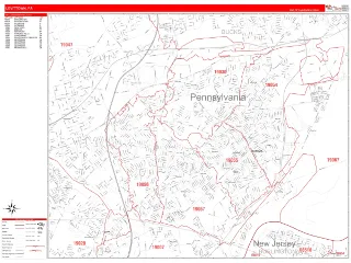 Levittown, PA RedLine style ZIP Code wall map