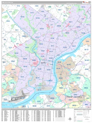 Philadelphia, PA Classic style ZIP Code wall map