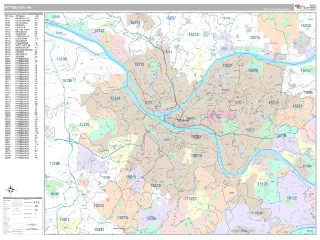 Pittsburgh, PA Classic style ZIP Code wall map