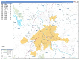 Reading, PA Business Reference style ZIP Code wall map