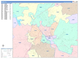 Reading, PA ColorCast style ZIP Code wall map