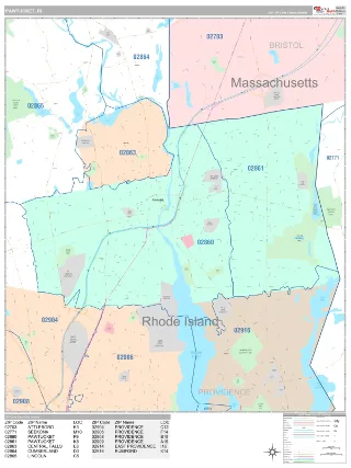 Pawtucket, RI Classic style ZIP Code wall map