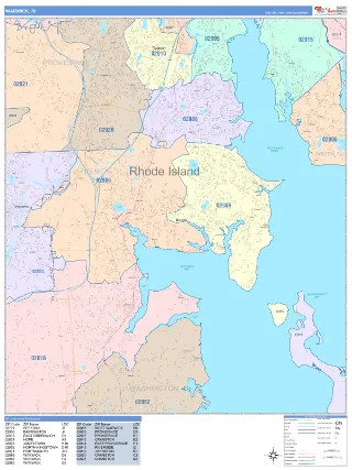 Warwick, RI ColorCast style ZIP Code wall map