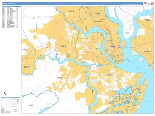 Charleston, SC Business Reference style ZIP Code wall map