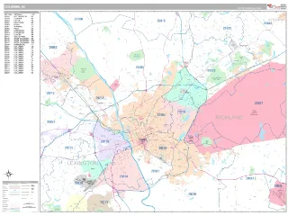 Columbia, SC Classic style ZIP Code wall map