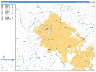 Greenville, SC Business Reference style ZIP Code wall map
