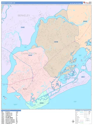 Mount Pleasant, SC ColorCast style ZIP Code wall map