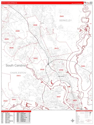 North Charleston, SC RedLine style ZIP Code wall map