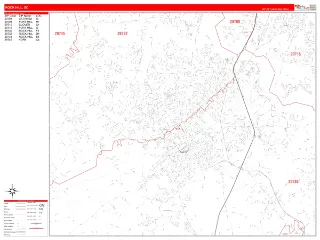 Rock Hill, SC RedLine style ZIP Code wall map