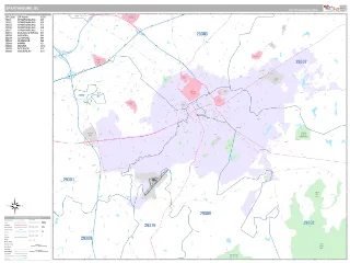 Spartanburg, SC Classic style ZIP Code wall map