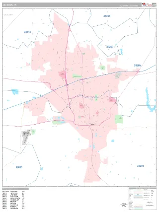 Jackson, TN Classic style ZIP Code wall map
