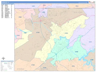 Kingsport, TN ColorCast style ZIP Code wall map