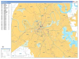 Nashville, TN Business Reference style ZIP Code wall map