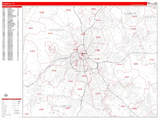 Nashville, TN RedLine style ZIP Code wall map