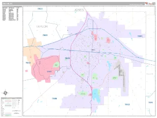 Abilene, TX Classic style ZIP Code wall map