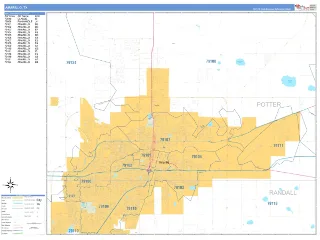 Amarillo, TX Business Reference style ZIP Code wall map