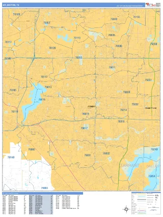 Arlington, TX Business Reference style ZIP Code wall map