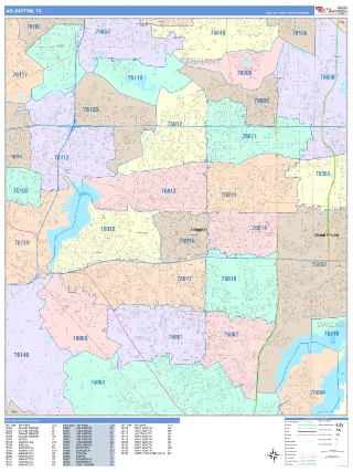 Arlington, TX ColorCast style ZIP Code wall map