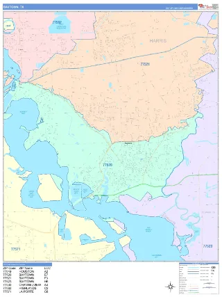 Baytown, TX ColorCast style ZIP Code wall map