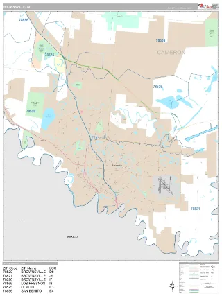 Brownsville, TX Classic style ZIP Code wall map