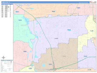 Carrollton, TX ColorCast style ZIP Code wall map