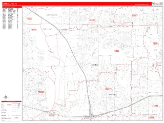 Carrollton, TX RedLine style ZIP Code wall map