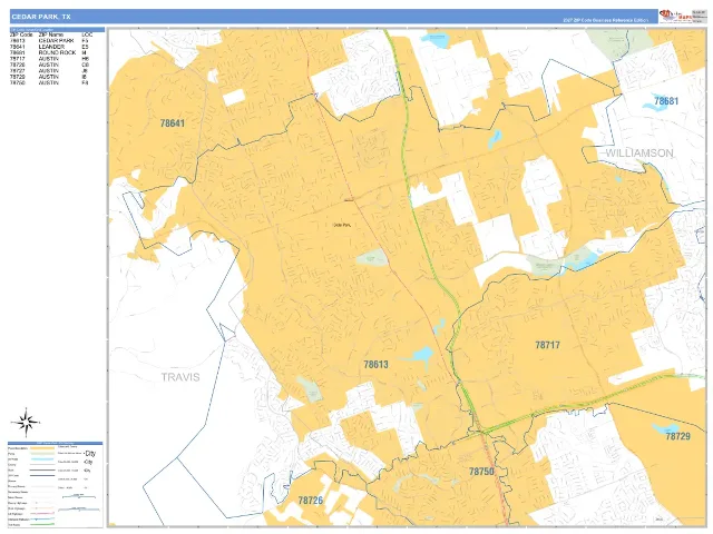Cedar Park, TX ZIP Code Wall Map, Business Reference style