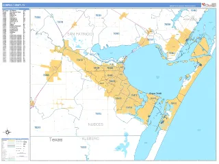 Corpus Christi, TX Business Reference style ZIP Code wall map