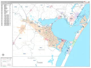 Corpus Christi, TX Classic style ZIP Code wall map