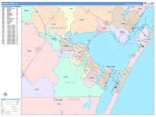Corpus Christi, TX ColorCast style ZIP Code wall map