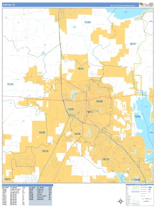 Denton, TX Business Reference style ZIP Code wall map