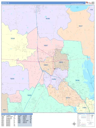 Denton, TX ColorCast style ZIP Code wall map