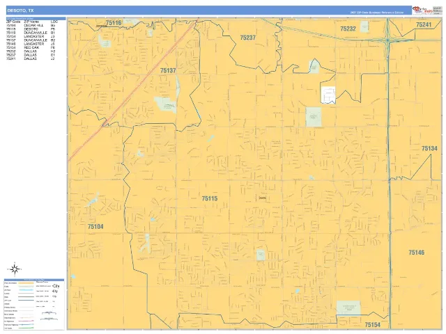 DeSoto, TX ZIP Code Wall Map, Business Reference style